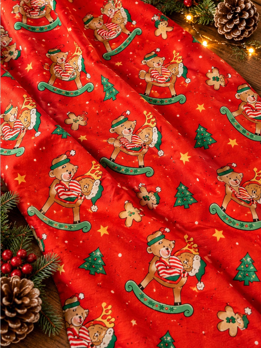 Vtg 2002 Patty Reed Designs Rock Around the Christmas Tree Fabric Teddy Bears 🧸